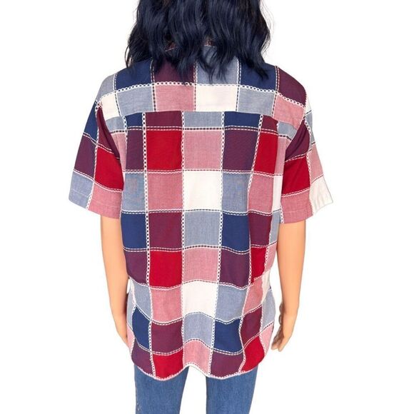 Vintage Alfred Dunner Red Patchwork Button Down Short Sleeve Shirt - Picture 5 of 6